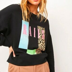 Rails Black Sweater with Graphic and Leopard Print